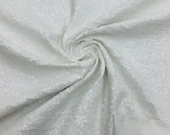 White Mini Glitz Sequin Fabric: 4-Way Stretch Spandex, 56" Wide