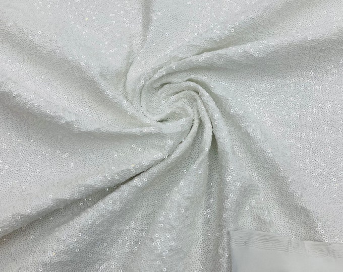 White Mini Glitz Sequins by the yard on Spandex Fabric | 4 Way Stretch | Mini Glitz Sequin on Milliskin Nylon Spandex Fabric