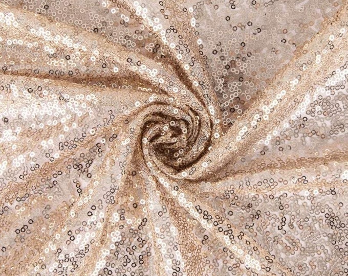 Champagne Sequin Fabric Mini Glitz Sequins, By The Yard Sequin Fabric Dresses-Nightgowns-Prom Gown (Choose The Quantity)