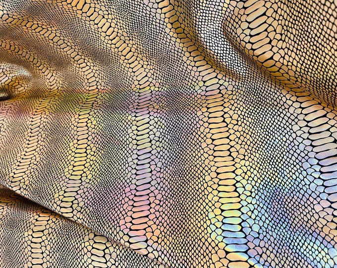 Black/Gold Snake Design Metallic Nylon Spandex With Iridescent Foil 4-Way Stretch 58/60 Spandex Fabric By The yard, (Choose The Size)