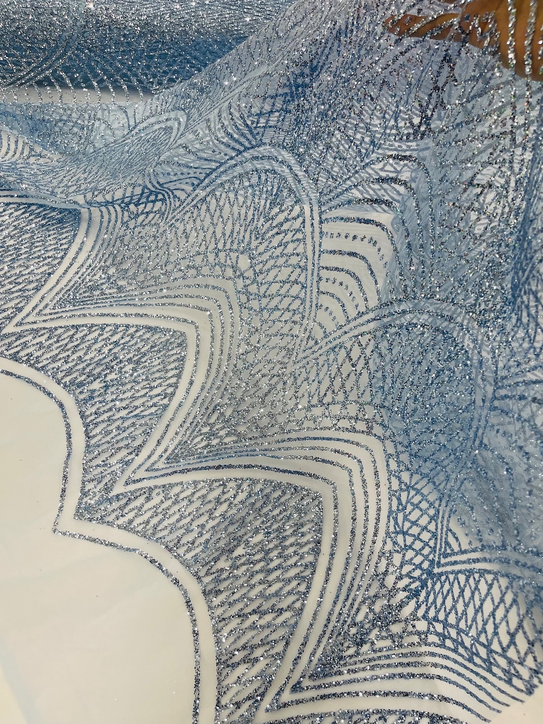 Baby Blue Glitter on Mesh Lace Fabric by the Yard for Wedding Decor ...