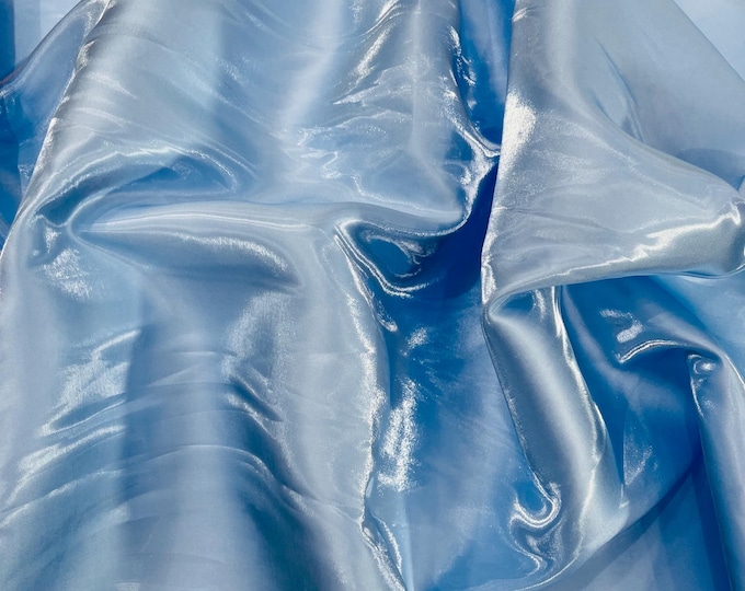 Baby Blue Liquid Crystal Silk satin By Yard, Liquid Bridal Satin, Water Shine Ultra Glossy Shimmer Bridal Satin, Crystal Reflective Satin