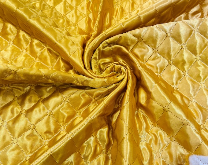 Gold Quilted Polyester Fabric: Diamond Pattern, 60" Wide, Padded Lining