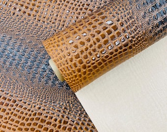 Honey Caramel Gator Embossed Vinyl Fabric: Faux Crocodile Leather Upholstery