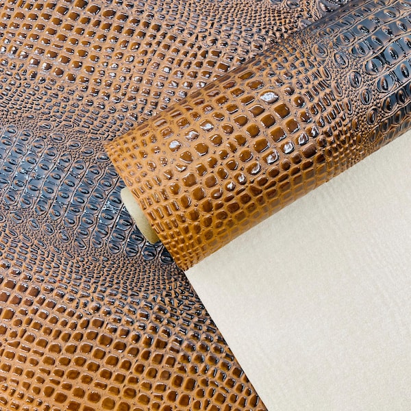 Honey Caramel Gator Embossed Vinyl Fabric – Glossy Faux Leather by Yard