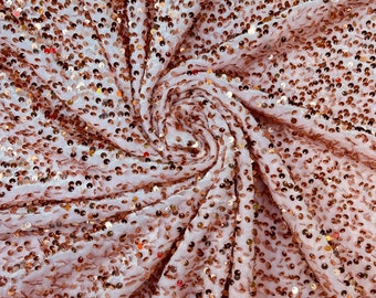 Rose Gold Sequin Velvet Fabric: 2-Way Stretch, 58/60" Wide by the yard