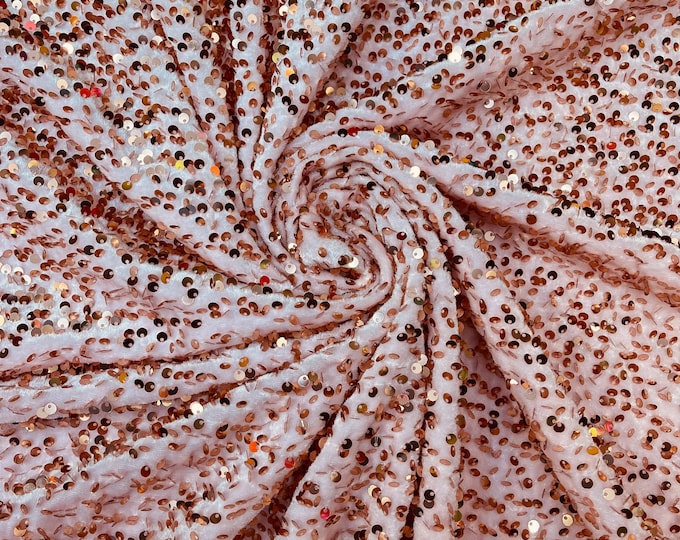 Sequins Velvet Fabric - Rose Gold - 2Way Stretch Velvet With Partial Luxury Sequins  5mm Shining Sequin Velvet 58/60” (Choose The Quantity)