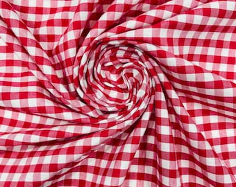 Fuchsia & White Gingham Poly Cotton Fabric by Yard 1/4” Squares, Checkered Fabric