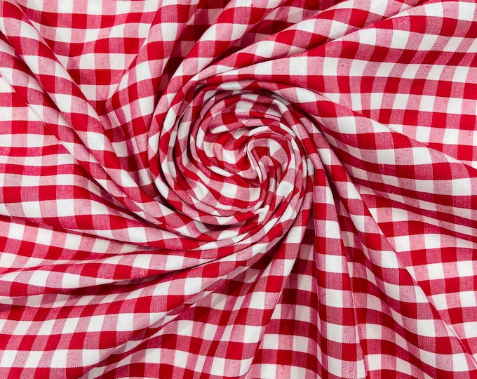 Fuchsia & White Gingham Poly Cotton Fabric by Yard 1/4” Squares, Checkered Fabric