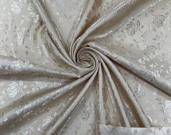 Champagne Floral Brocade Jacquard Satin Fabric: 58/60" Wide Polyester