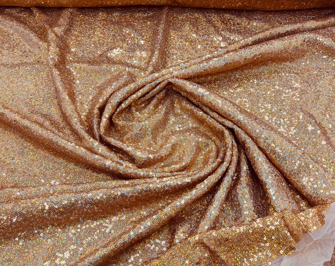 Holographic Copper Sequin Fabric Mini Glitz Sequins, Sequin Fabric Dresses-Nightgowns (Choose The Quantity)