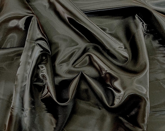 Black Liquid Crystal Satin Fabric By The Yard: Ultra Glossy Bridal Satin
