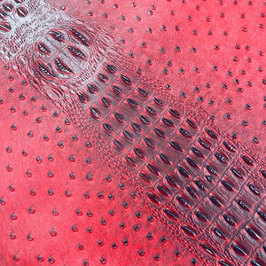 Red Embossed Ostrich Gator Vinyl Fabric: 2-Tone Crocodile Leather Upholstery