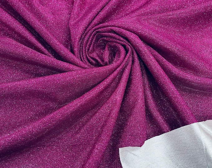 Fuchsia Shimmer Fabric by yard, Stretch Glitter Fabric | Luxury Sparkle Fabric | Glimmer | Fuchsia Glitter Fabric for Prom-Gown-Backdrop