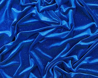 Royal Blue Glitter Velvet | Stretch Velvet Fabric: 60'' Wide, Apparel Costume Sewing