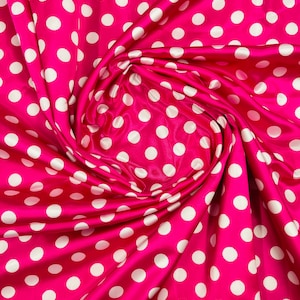 Mia Fabrics Inc, Polka Dot Satin Fabric - Hot Pink/White Dots - Super Soft Silky Satin Polka Dot Fabric Sold By Yard