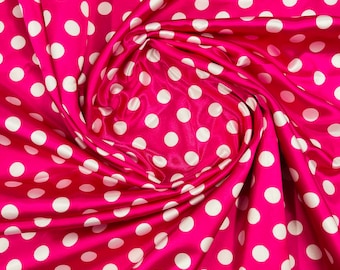 Hot Pink Polka Dot Satin Fabric: Silky Polyester, Sold By Yard