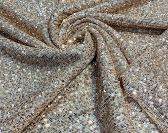 Champagne Mille Stripe Sequin Fabric: 4-Way Stretch Mesh, Wedding Couture