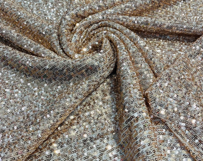 Champagne Mille Striped Stretch Sequins | by the yard | Lace 4 Way Mesh-Prom-Gown | Wedding Couture Fabric | Sequin Fabric