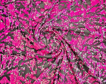 Hot Pink Sequins Fabric: Black Spandex Mesh, 4-Way Stretch - Sold By The Yard
