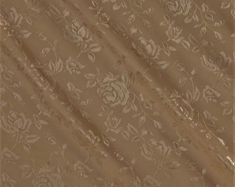 Khaki Flower Brocade Jacquard Satin Fabric: 58/60" Wide