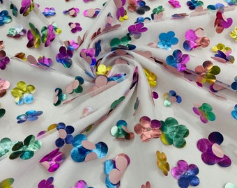 Rainbow 3D Flower Lace Fabric: Embroidered Tulle Bridal Wedding Dress