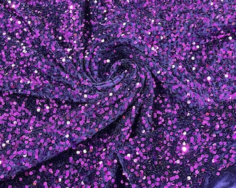 Purple Sequin Velvet Fabric: 5mm Sequins, 2-Way Stretch, 58/60" Wide