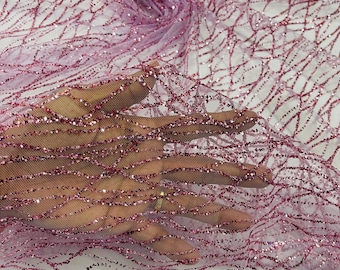 Lilac Glitter Mesh, Glitter Tulle Lace Fabric: Bridal, Prom, Quinceañera Decor