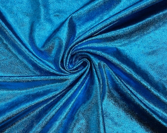 Turquoise Foiled 4-Way Stretch Velvet Fabric: 60" Wide