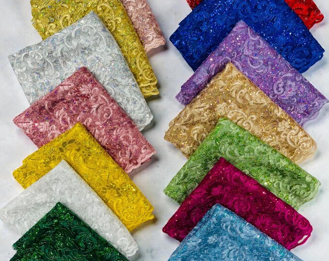 Hologram Metallic Corded Floral Lace Fabric: Embroidered Sequin Mesh, Bridal Gown Material