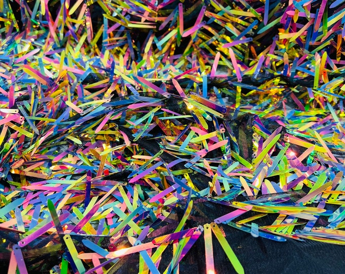 MultiColor Iridescent Sword Shaped Sequins by the yard (Pick a Size) Costume Craft Fabric - Swords Design Iridescent Sequin Fabric