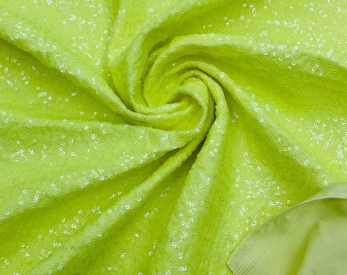 Neon Yellow Mini Glitz Sequins by the yard on Spandex Fabric | 4 Way Stretch | Mini Glitz Sequin on Milliskin Nylon Spandex Fabric