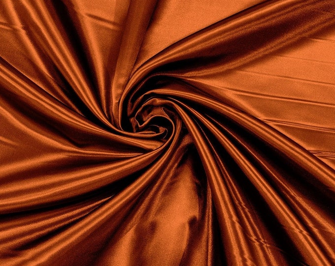 Rust - 60" Shiny Heavy Bridal Satin Fabric for Wedding, Gala, Prom Dress Sold By Yard