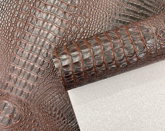 Dark Brown Faux Crocodile Vinyl Upholstery Fabric: 3D Embossed Texture