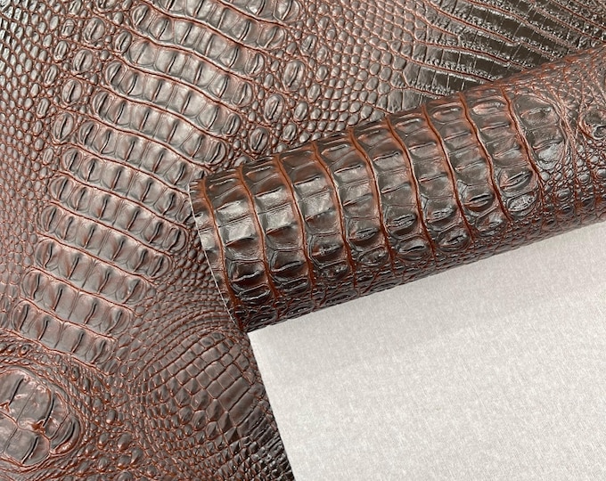 Dark Brown Z Faux Crocodile Vinyl Leather Upholstery Fabric By Yard, Big 3D Crocodile Vinyl Fabric Faux Fake Leather Purses Shoes Wallet