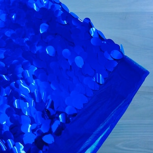 Royal Blue Jumbo Sequins Oval Sequin Paillette, by the yard - Blue Mesh Tear Drop Mermaid Big Sequins Fabric On a Mesh (Pick a Size)