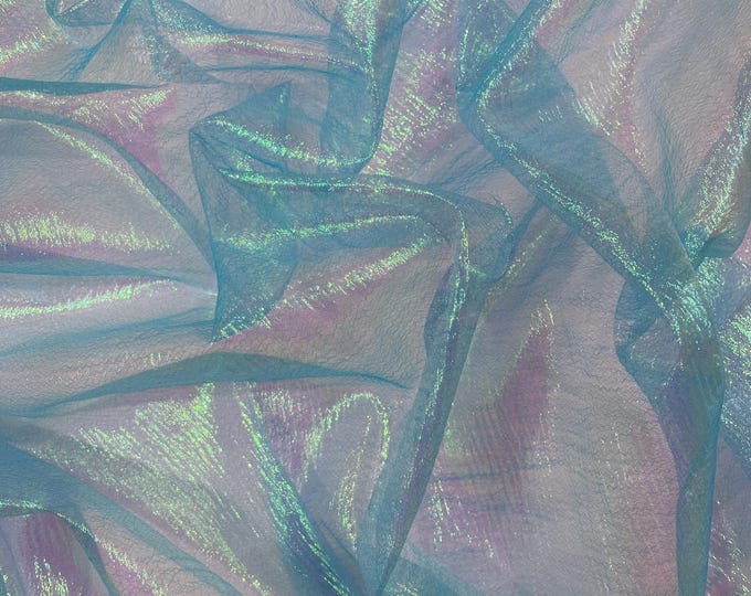 Crush Iridescent Turquoise Shimmer Organza Fabric 45" Wide, Sells by The Yard