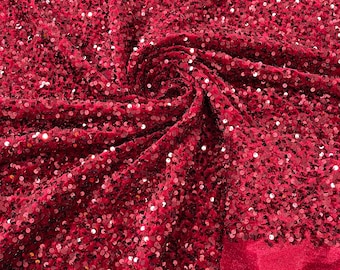 Burgundy Sequin Velvet Fabric: 5mm Sequins, 2-Way Stretch (58/60")