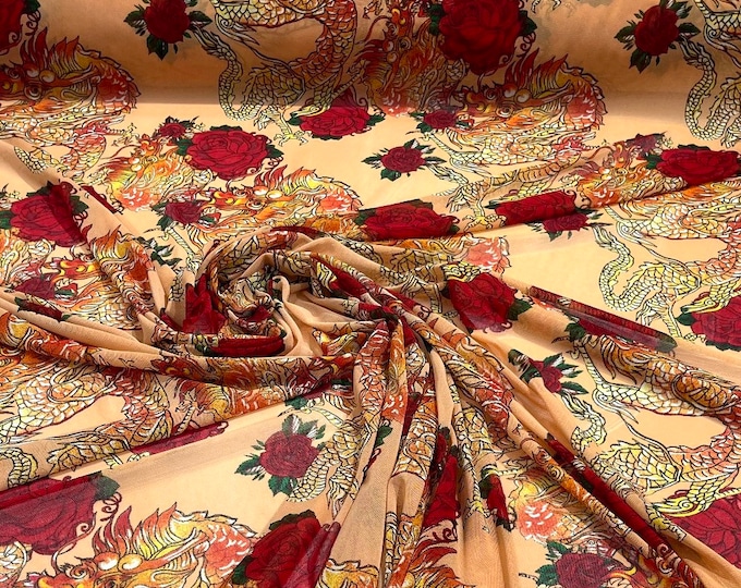 Exotic Animal Dragon Design Print on Power Mesh Fabric 60" Wide, 4 Way Stretch Sold By The Yard (Free Shipping)