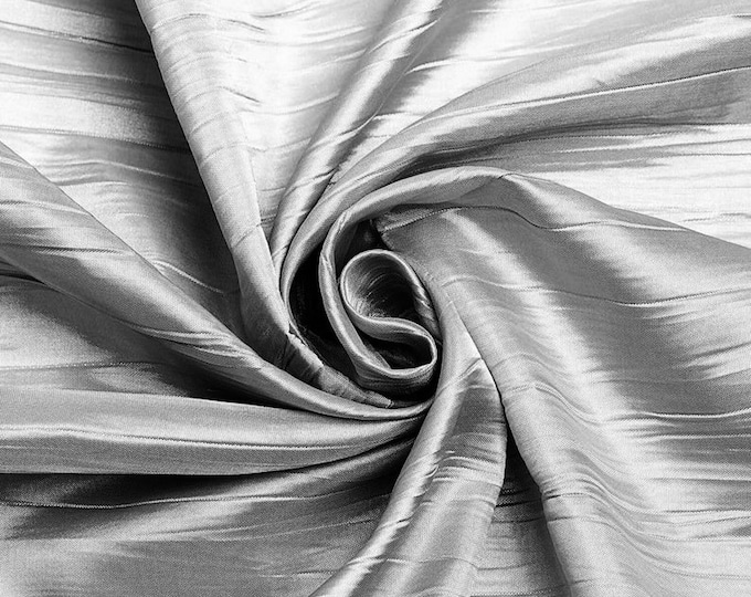 Crushed Taffeta Fabric - Silver - 54" Inch Wide Crushed Taffeta Creased Fabric Sold by The Yard