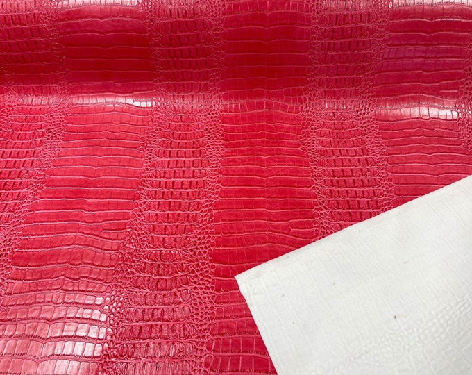 Hot Pink Crocodile Faux Fake Leather Vinyl Fabric, Embossed Crocodile Fabric - By The Yard Upholstery Purses Shoes Wallets Belts