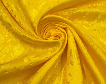 Yellow Floral Brocade Jacquard Satin Fabric - 58/60" Wide