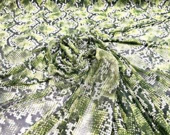 Green-Black Exotic Snake Design Print on Power Mesh Fabric 60" Wide, 4 Way Stretch Sold By The Yard (Free Shipping)