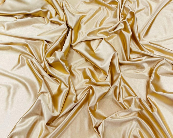 Gold 4way stretch Silky Spandex Satin Fabric By The Yard, Shiny Polyester Fabric, 60 Wide