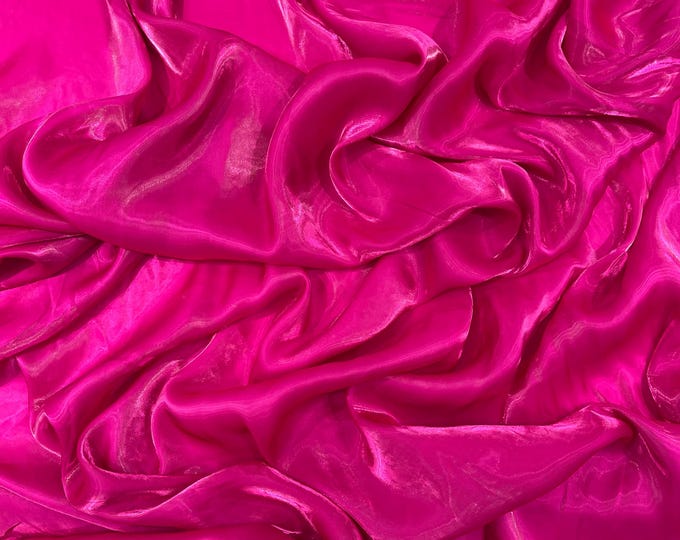 Magenta Ultra Glossy Shimmer Chiffon Fabric, Bridal Liquid Crystal, 100% Polyester By The Yard