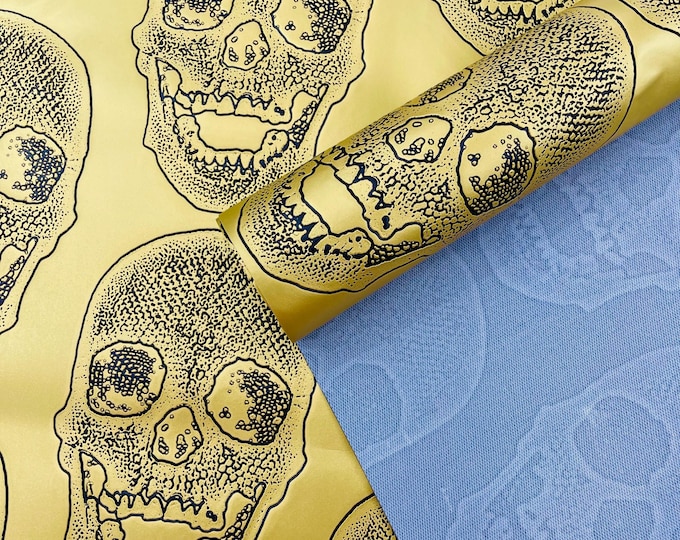 Gold Skull Embossed Fake Leather Upholstery, By The Yard Skull Faux Fake Leather Vinyl Fabric, Embossed Skull Fabric Vinyl