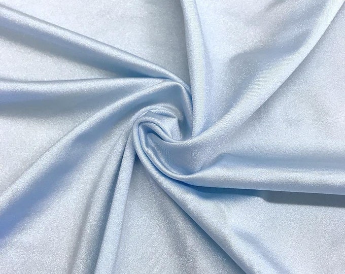 Baby Blue Shiny Milliskin Nylon Spandex Fabric 4 Way Stretch Prom-Gown-Dress, 58" Wide Sold by The Yard (Pick a Size)