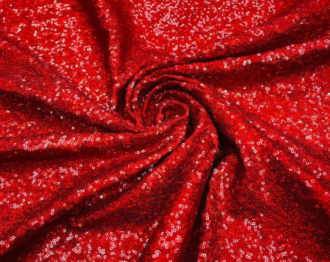 Red Holographic Mini Glitz Sequins by the yard on Spandex Fabric | 4 Way Stretch | Iridescent Mini Glitz Sequin Fabric