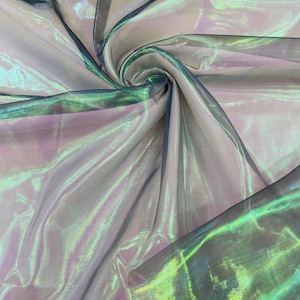 Green Iridescent Pearl Sheer Organza Fabric - 58" Wide image 5