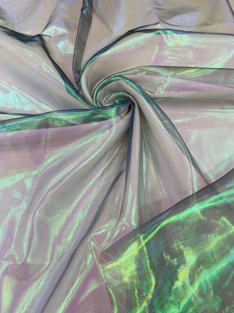Green Iridescent Pearl Sheer Organza Fabric - 58" Wide image 5